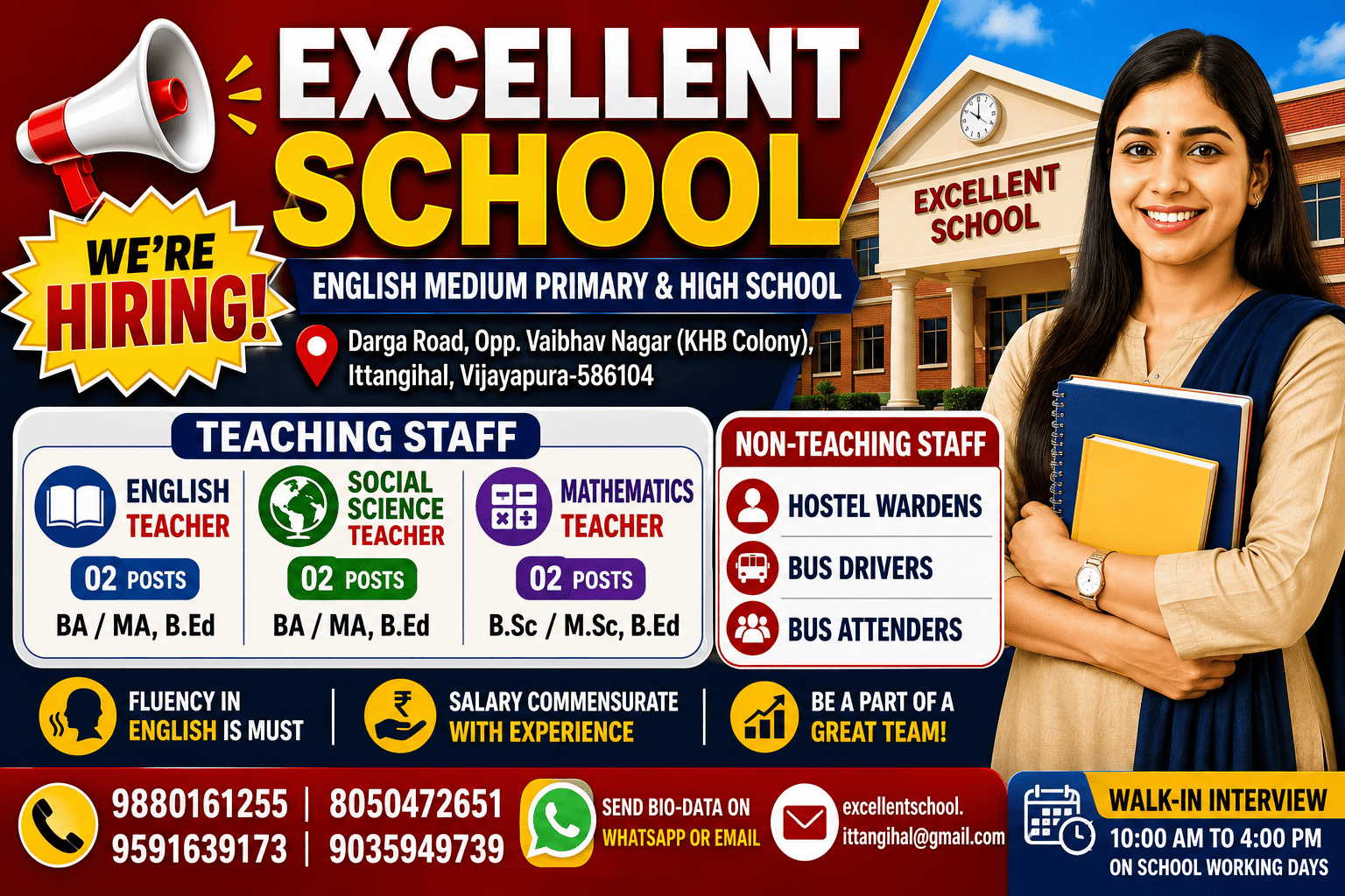 Excellent English Medium Primary & High School Recruitment 2026 | Teaching & Non-Teaching Jobs | Apply Now